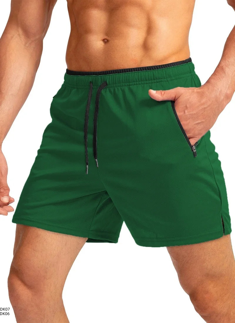 2026 Sommar Nya Herr Enfärgade Casual Shorts Utomhussport Löpning Gym Fitness Träning Snabbtorkande Strandshorts