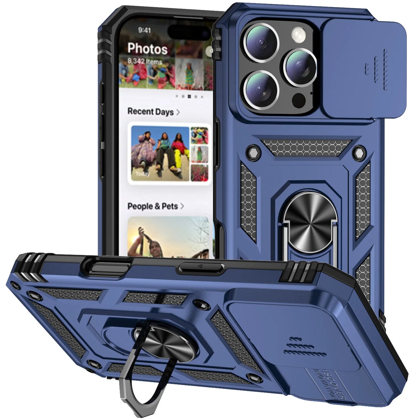 Ringstativ Roterande Skjutkameralins Militärklassat Pansarskal för iPhone 17 16 E 14 13 12 11 15 Pro Max Plus Mini Skal