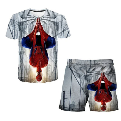 Kids Unisex Marvel Tshirt Set Summer Game Print Superhero Clothes Hulk Iron Man Short Sleeve Pants 2 Piece