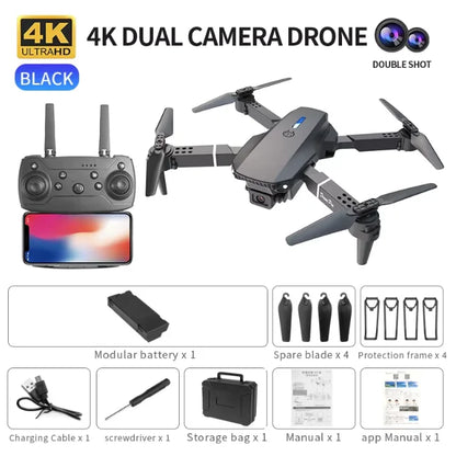 DWI D19 E88 Pro Drönare 4K Professionell HD RC Flygplan Dubbelkamera Vidvinkel Huvud Fjärrstyrd Quadcopter Leksakshelikopter För Vuxna Barn