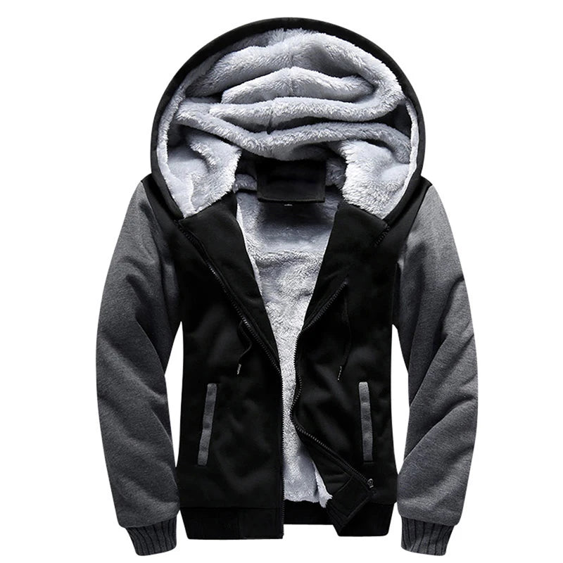 Herrvinterjackor Tjock Varm Jacka Märkes Sportkläder Kappa Byxor Enfärgad Fleece Dragkedja Huva Långärmad Herr Ytterkläder