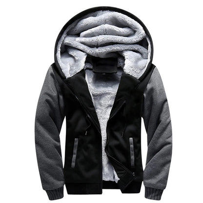 Herrvinterjackor Tjock Varm Jacka Märkes Sportkläder Kappa Byxor Enfärgad Fleece Dragkedja Huva Långärmad Herr Ytterkläder