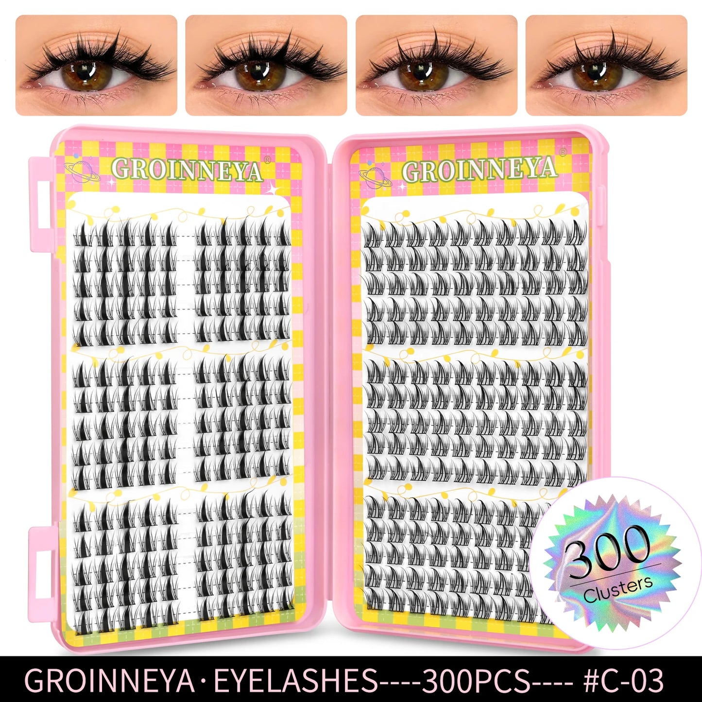 GROINNEYA Ögonfransar Kluster 320 st Naturlig Ögonfransförlängning Klusterfransar Volym Blandade Tray Lashes Kluster Naturliga Fransar