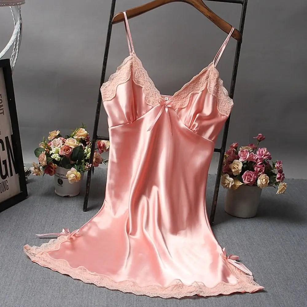 Söt Spets Camisola Patchwork Dam Nattlinnen Sidenklänning Rosett Underkläder Nattlinne Dam