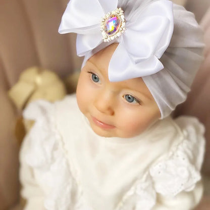 Enfärgad Baby Turban Rosett Bling Strass Spädbarnsmössor Flicka Mössa Mode Handgjord Band Rosett Indisk Mössa Mjuk Huva 0-2År