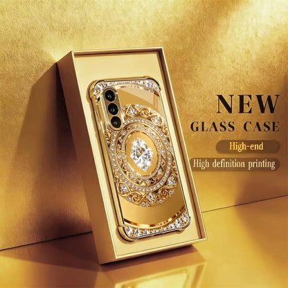Elegant guldspegelfodral med diamantmönster för Samsung Galaxy S26, S25, S24, S23, S22 FE, Ultra och Plus