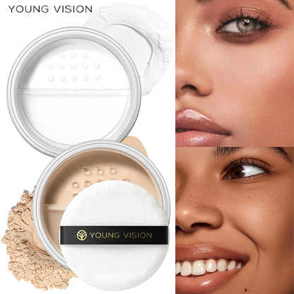 YOUNG VISION Setting Powder Löst puder Non-stick puder, andningsbart, delikat, matt honungspudder med puff