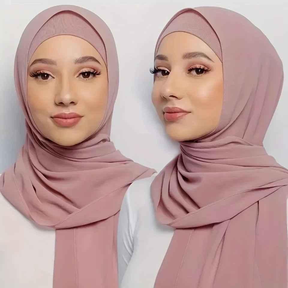 Elegant elastisk direkt hijab enfärgad chiffong hijab-set för kvinnor, modalpullover, bandana, tunn, andningsbar, mjuk och mysig halsduk