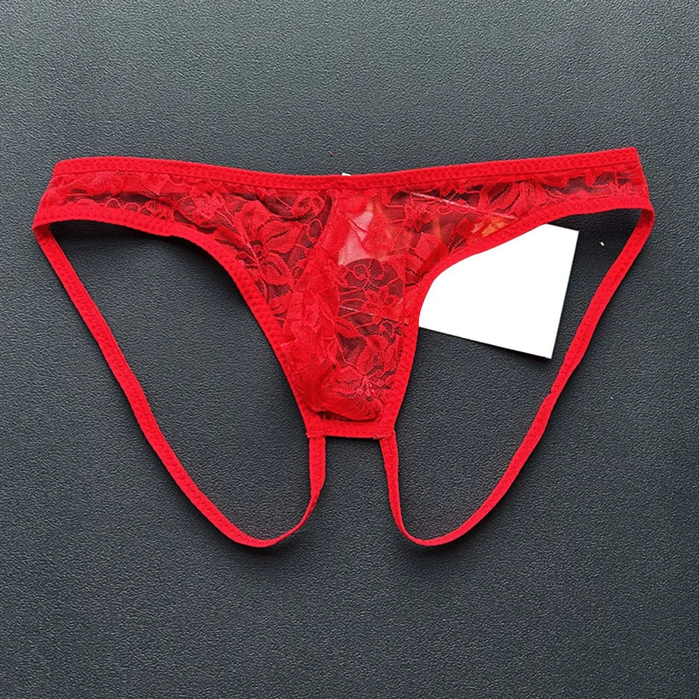 Herr Thongs String Homme Spets Transparent Jockstrap Lingerie Shorts Låg Midja Trosor U Konvex Underkläder Enfärgade Briefs