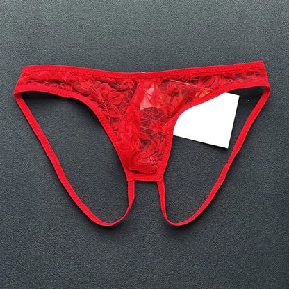 Herr Thongs String Homme Spets Transparent Jockstrap Lingerie Shorts Låg Midja Trosor U Konvex Underkläder Enfärgade Briefs