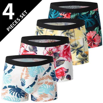 4-pack HERR Enfärgade Sexiga Boxershorts i Europa och Amerika, Antibakteriella, Andningsbara, Plusstorlekar, Herrshorts