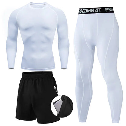 Herr 2/3-delars set boxningsdräkt rashguard herrkit MMA kompressionskläder herr långärmad t-shirt + leggings träningsdräkt sportdräkt