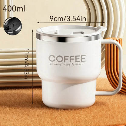 WORTHBUY 304 rostfritt stål dubbelväggig isolerad kaffekopp med handtag bärbar student läckagesäker vattenkopp mjölkkaffemugg