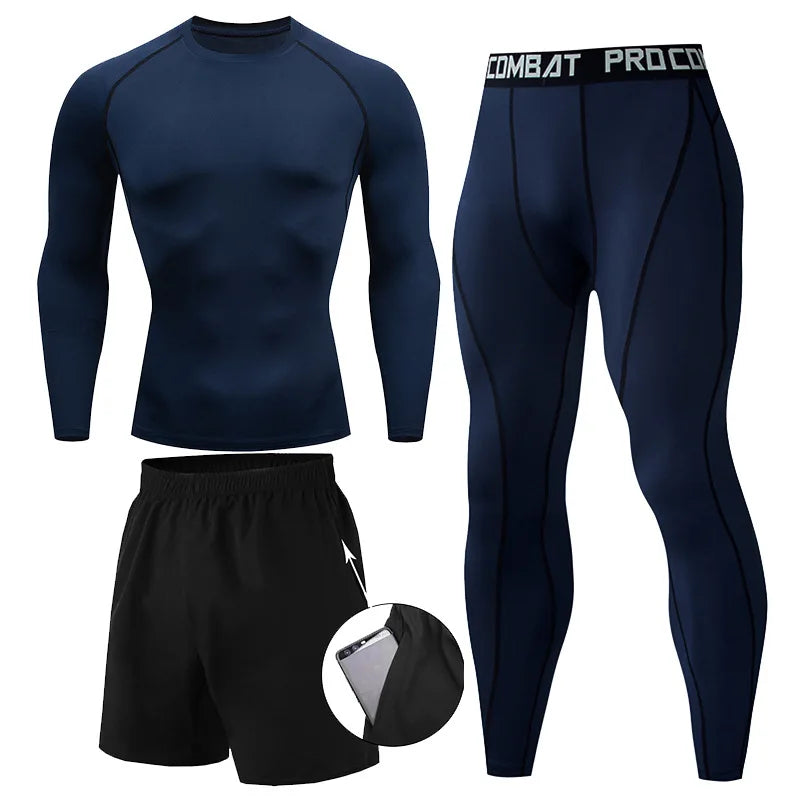 Herr 2/3-delars set boxningsdräkt rashguard herrkit MMA kompressionskläder herr långärmad t-shirt + leggings träningsdräkt sportdräkt