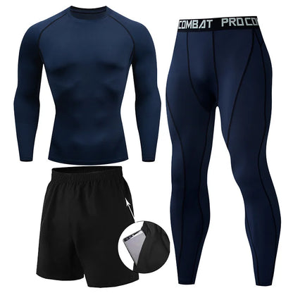Herr 2/3-delars set boxningsdräkt rashguard herrkit MMA kompressionskläder herr långärmad t-shirt + leggings träningsdräkt sportdräkt