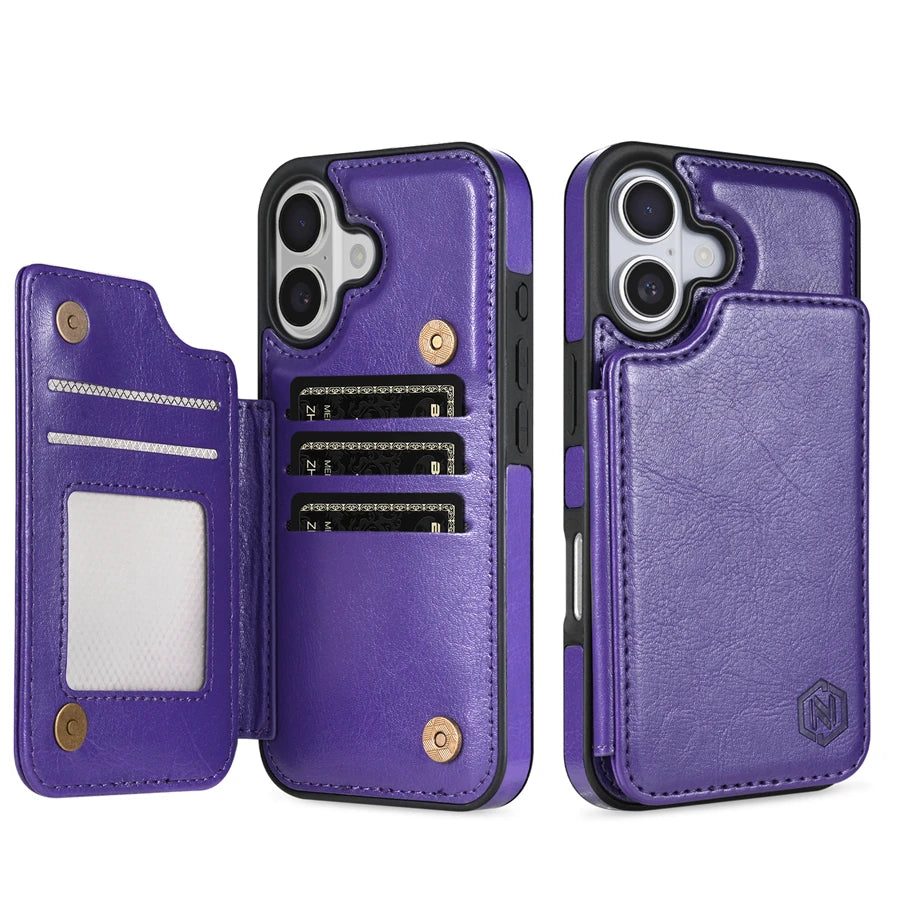 Plånbok med RFID-blockerande lager, skyddande stöldskyddande magnetiskt läderfodral för iPhone Air 17 Pro Max 16e 15 Plus 14 13 12 11 korthållare