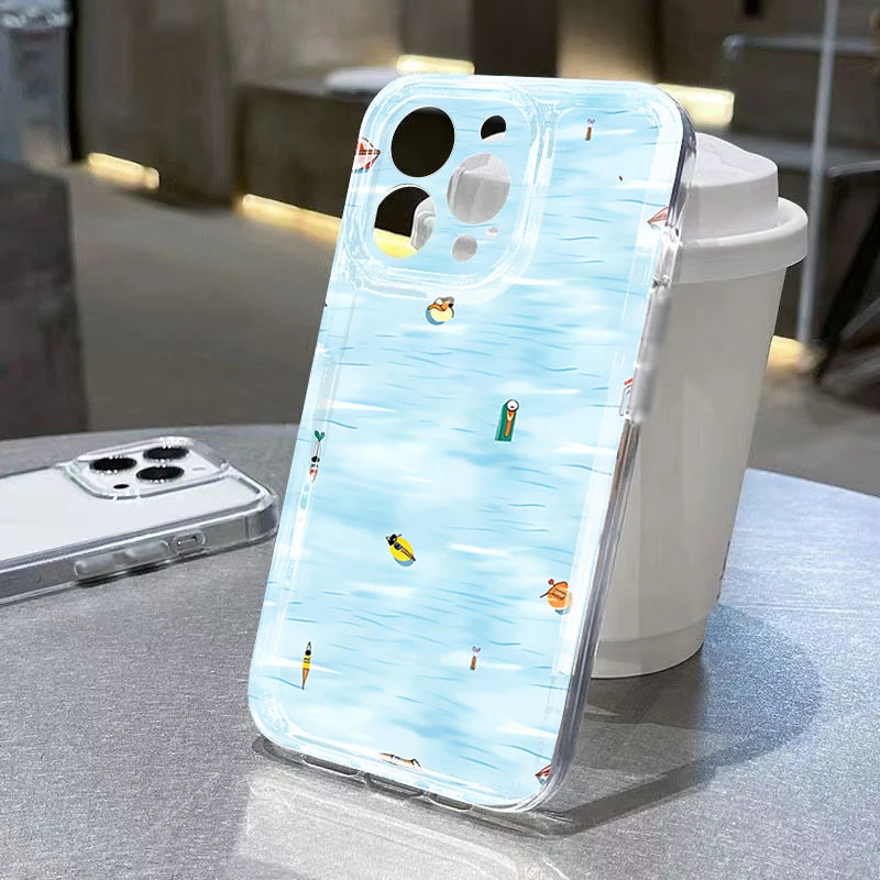 Sommarmönster med simning, genomskinligt telefonskal för Samsung Galaxy A17 A37 A57 A56 A55 A54 S26 Ultra S25 Plus S24 S23 S21 FE S22 Fodral