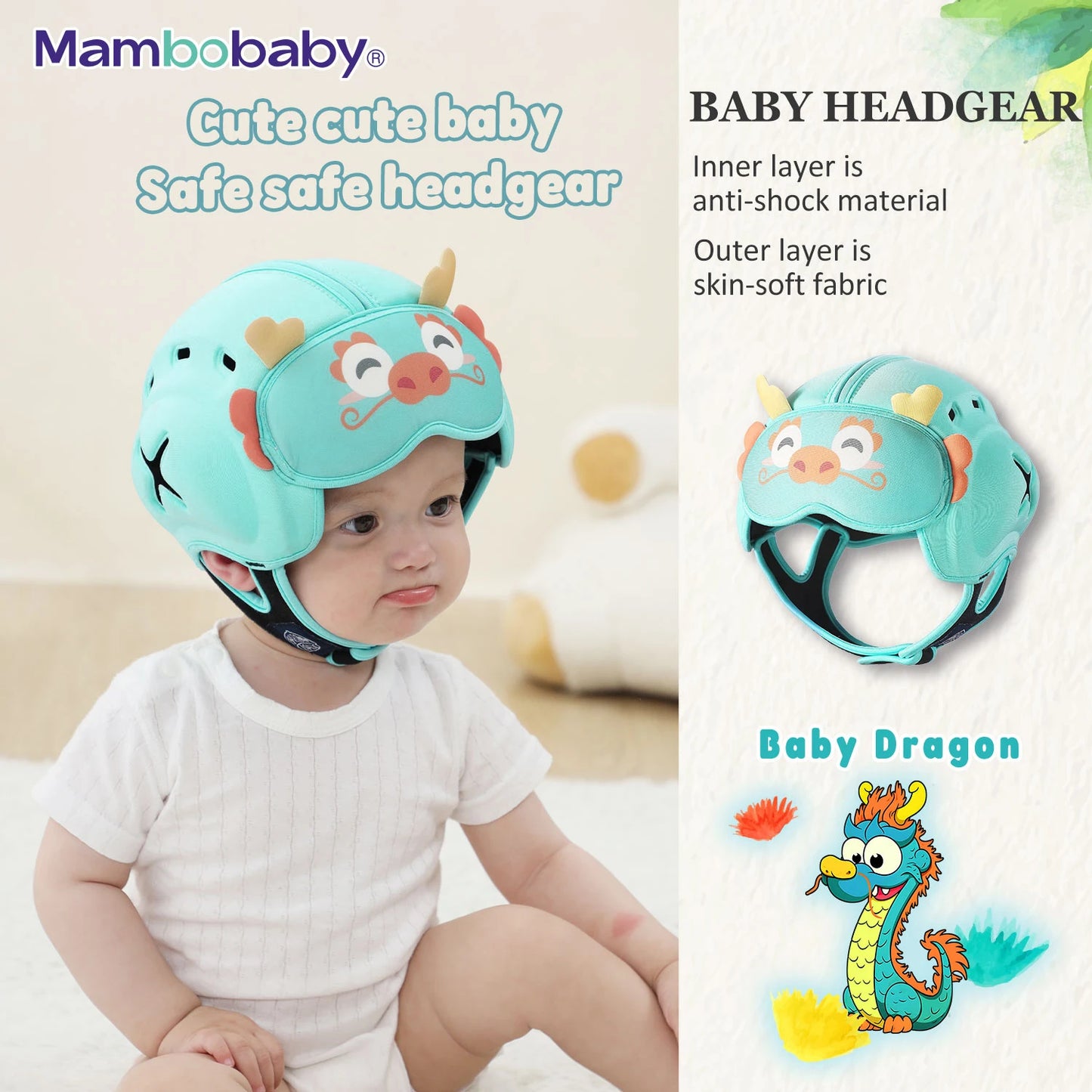 Mambobaby Säker Anti-Shock Babyhjälm Småbarn Huvudskydd Huvudbonad för Spädbarn Lär Krypa, Gå Förhindra Skador från Stötfall