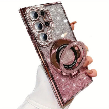 Lyxigt sidoskärande diamantglittermagnetiskt stativ för SamsungGalaxy S26 S25 S24 S23 FE S22 Ultra Plus-serien Edge Strass