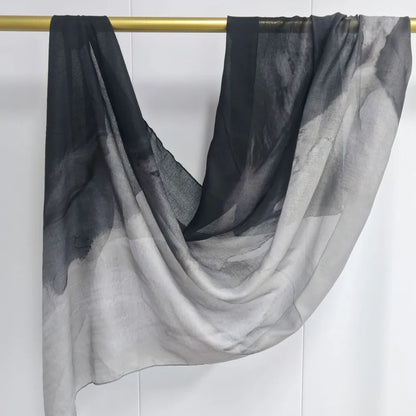 Lång sidenhalsduk för kvinnor i satin, moderiktig akvarell batiktryckt halsduk för dagliga hijab-huvudbonader