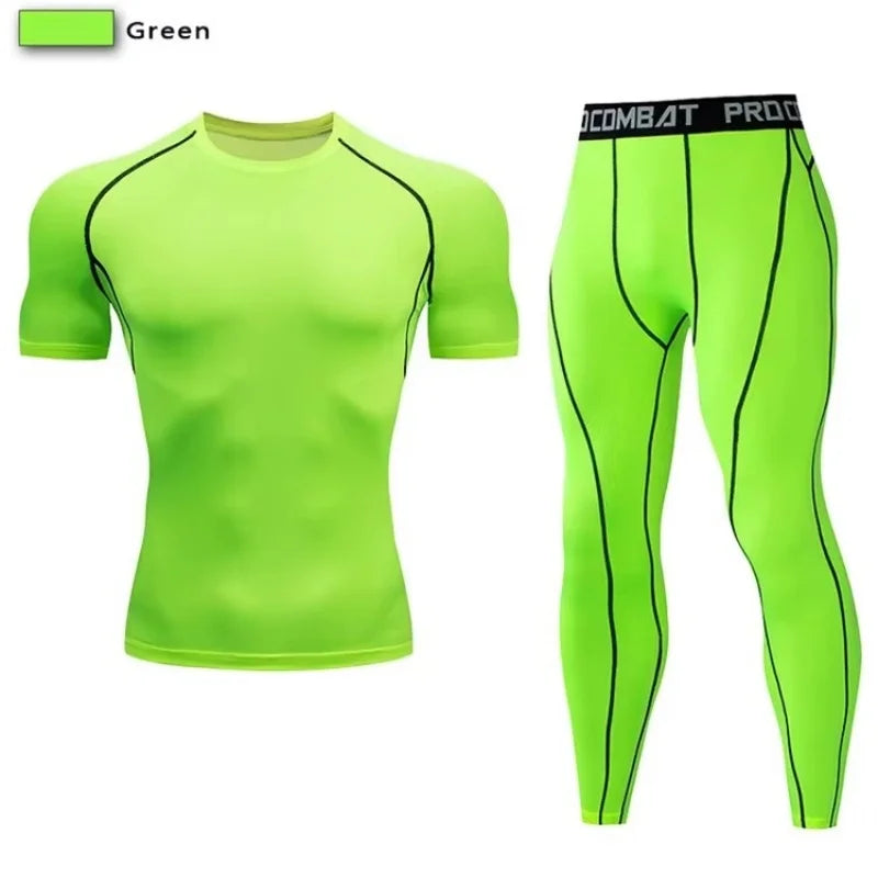 2 st. herr kompressions sportkläder elastiska träningsset yoga träningskläder jogging fitnesskläder träningsoverall byxor sport