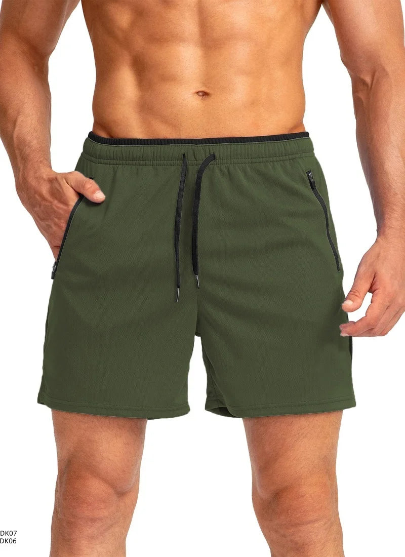 2026 Sommar Nya Herr Enfärgade Casual Shorts Utomhussport Löpning Gym Fitness Träning Snabbtorkande Strandshorts