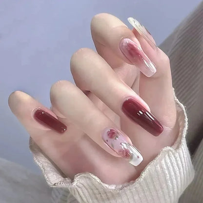 24 st/set Sweet Love lösnaglar med gradient French Press on-naglar återanvändbara korta heltäckande nageltippar för kvinnor grossist