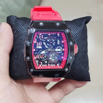 MAYZHISU Sport Herrklocka Tunnformad Quartz Armbandsur för Herrar Kalender Lysande Ihålig Urtavla Icke-mekanisk Herrklocka