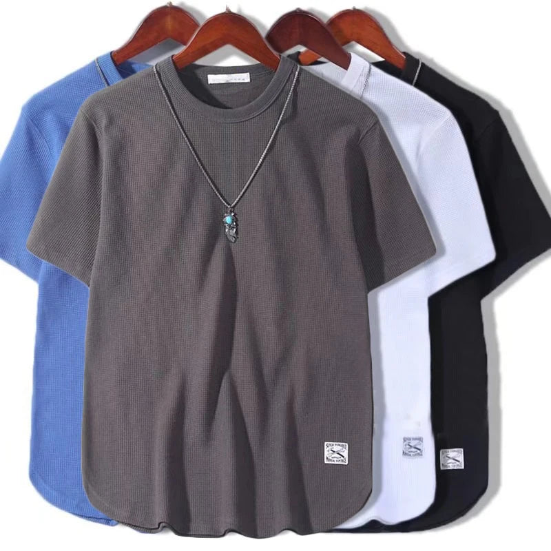 5XL Enfärgade Våffelt-shirts för Herr Casual Märkeskvalitet Kortärmade Herrt-T-shirts Nya Sommarmode Designertoppar Herr