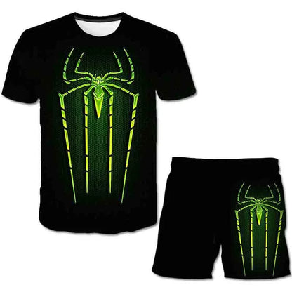Kids Unisex Marvel Tshirt Set Summer Game Print Superhero Clothes Hulk Iron Man Short Sleeve Pants 2 Piece