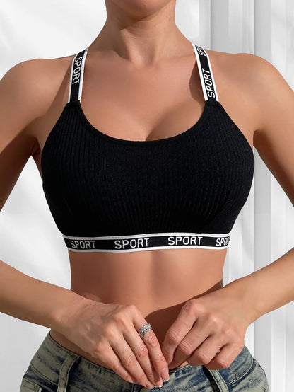 1 st. Bokstavsinredning Sexiga Kvinnor Ribbad BH Andningsbar Bekväm Camisole Kvinnlig Mode Underkläder Atletisk Vest Sexig Lingerie