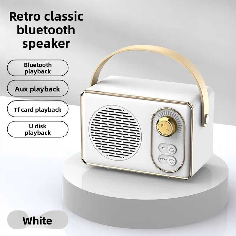Mini Bluetooth-högtalare i vintagestil, trådlös ljudspelare, bärbar utomhushögtalare med klassisk design, hemma- och reseanvändning