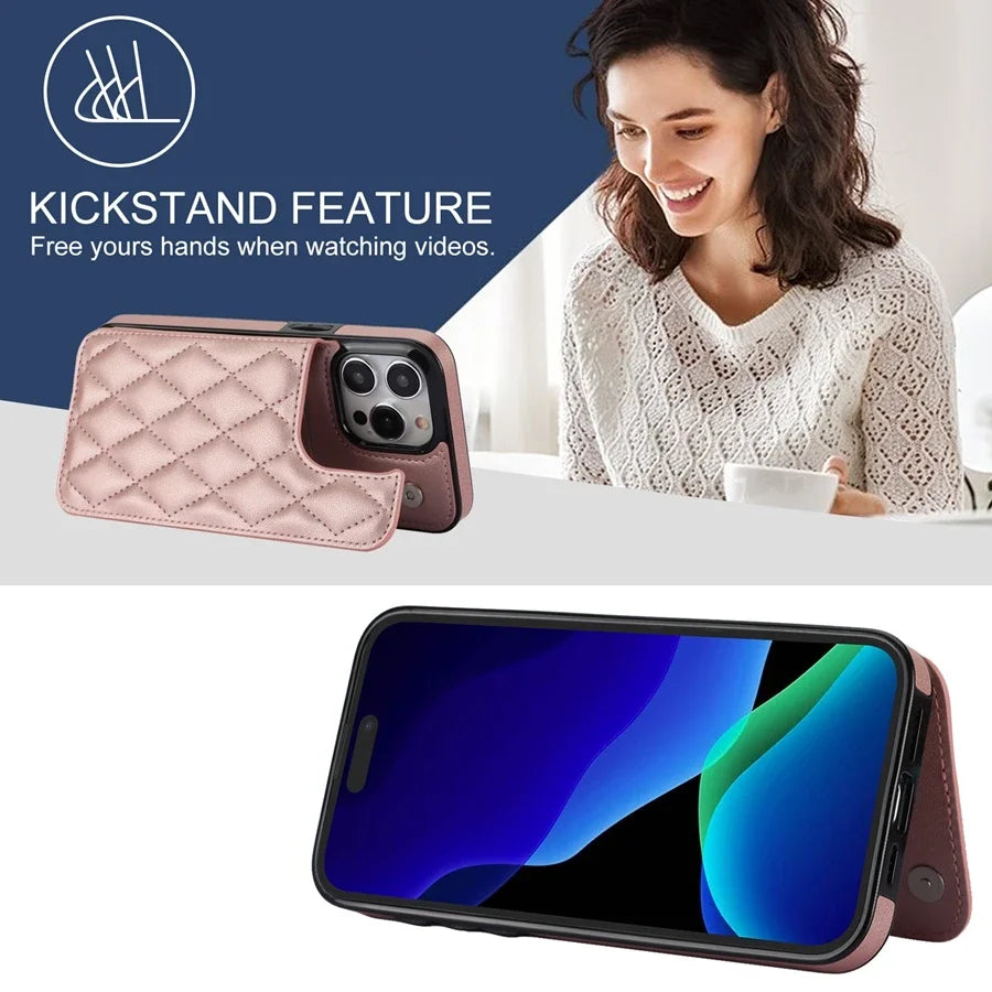 Kortfack Flip Läderfodral För iPhone 16e 15 Pro Max 14 13 12 11 SE 3 2 XS XR 8 7 Plus Plånbok Dubbelknapp Litet Doftande Vind