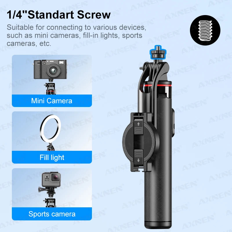 AXNEN C20 Magnetisk Selfie-Stativ Utdragbart För Mobiltelefonfotografering Med Fjärrkontroll 1/4" Gänga För Actionkamera Ringlampa