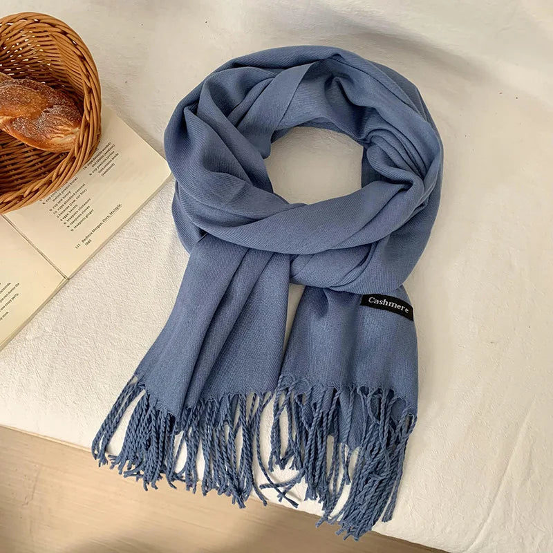 Vår och höst enfärgad halsduk kvinnor koreansk mode kashmir mjuk vinter varm halsduk hijab kvinnlig lång pannband sjal wrap