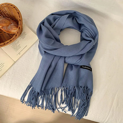 Vår och höst enfärgad halsduk kvinnor koreansk mode kashmir mjuk vinter varm halsduk hijab kvinnlig lång pannband sjal wrap