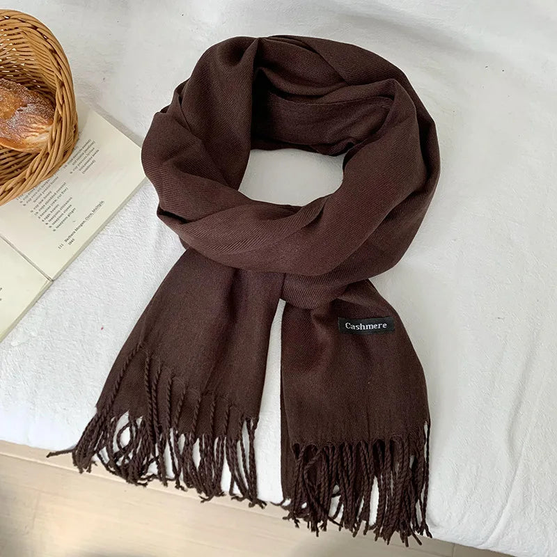 Vår och höst enfärgad halsduk kvinnor koreansk mode kashmir mjuk vinter varm halsduk hijab kvinnlig lång pannband sjal wrap