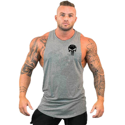 Ny het rea herrlinne med dödskalletryck, andningsbart linne, coolt linne, löpartröja i bomull, bodybuilding-linne, fitness-tröja, ärmlös