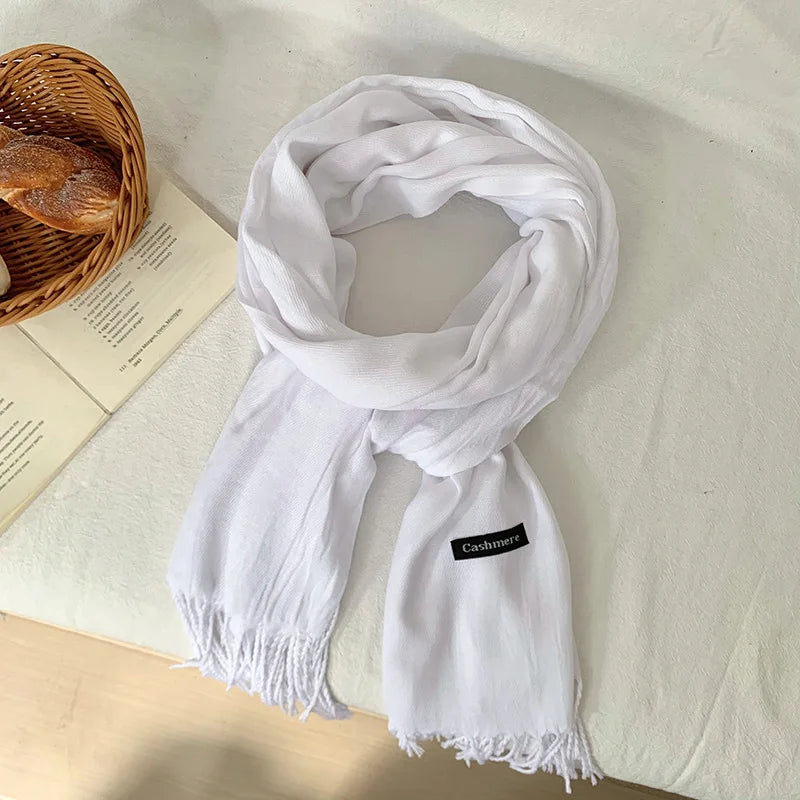 Vår och höst enfärgad halsduk kvinnor koreansk mode kashmir mjuk vinter varm halsduk hijab kvinnlig lång pannband sjal wrap