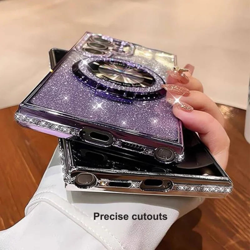 Lyxigt sidoskärande diamantglittermagnetiskt stativ för SamsungGalaxy S26 S25 S24 S23 FE S22 Ultra Plus-serien Edge Strass