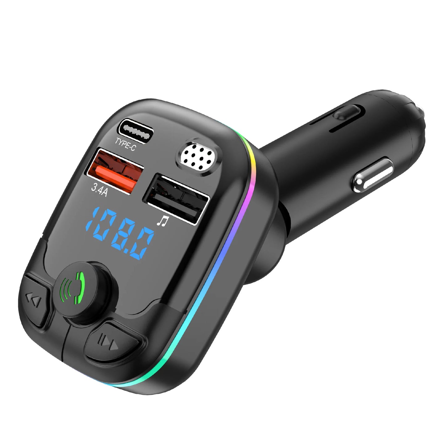 Bluetooth 5.0 Bil FM-sändare PD Typ-C Dubbel USB Ambient-spelare Handsfree MP3-laddare Typ-C Trådlös lampa PD QC3.0 Adapter
