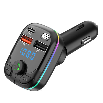 Bluetooth 5.0 Bil FM-sändare PD Typ-C Dubbel USB Ambient-spelare Handsfree MP3-laddare Typ-C Trådlös lampa PD QC3.0 Adapter