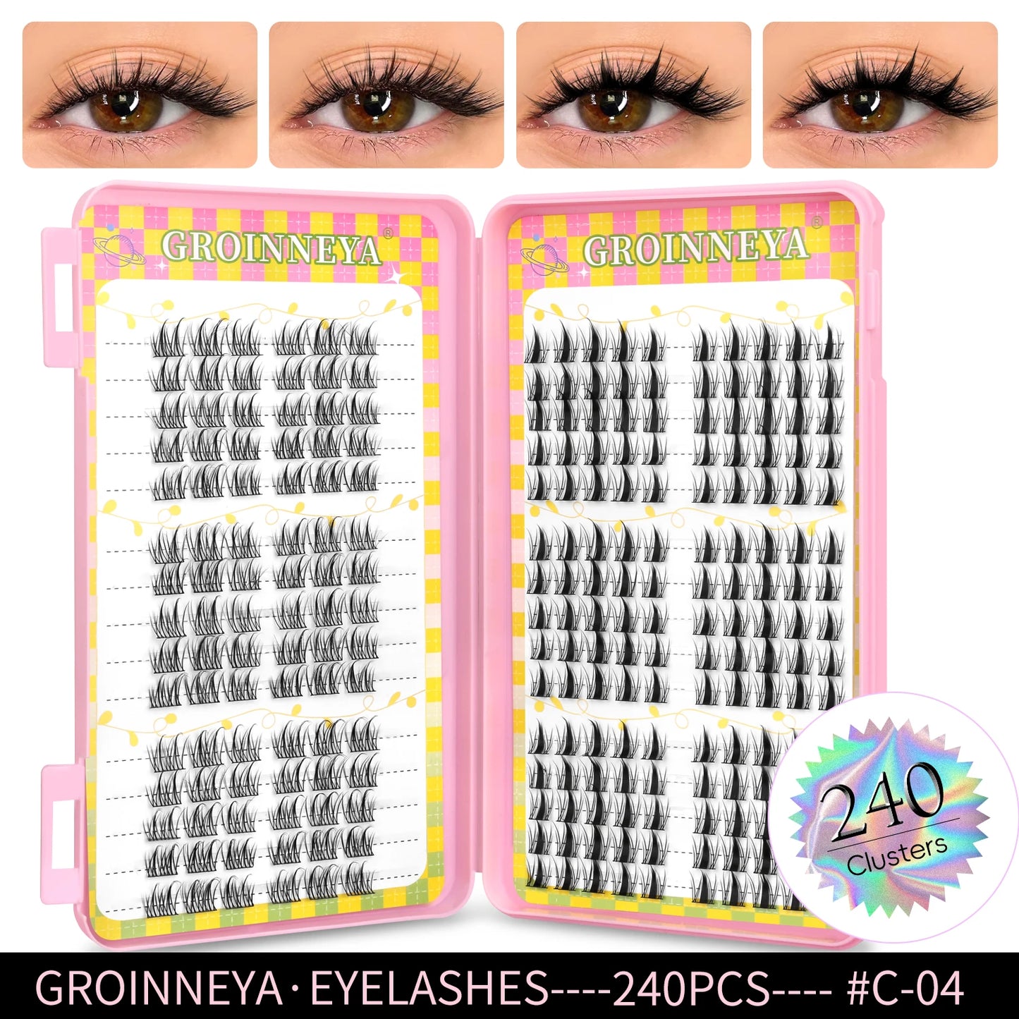 GROINNEYA Ögonfransar Kluster 320 st Naturlig Ögonfransförlängning Klusterfransar Volym Blandade Tray Lashes Kluster Naturliga Fransar