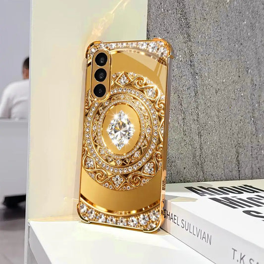 Elegant guldspegelfodral med diamantmönster för Samsung Galaxy S26, S25, S24, S23, S22 FE, Ultra och Plus