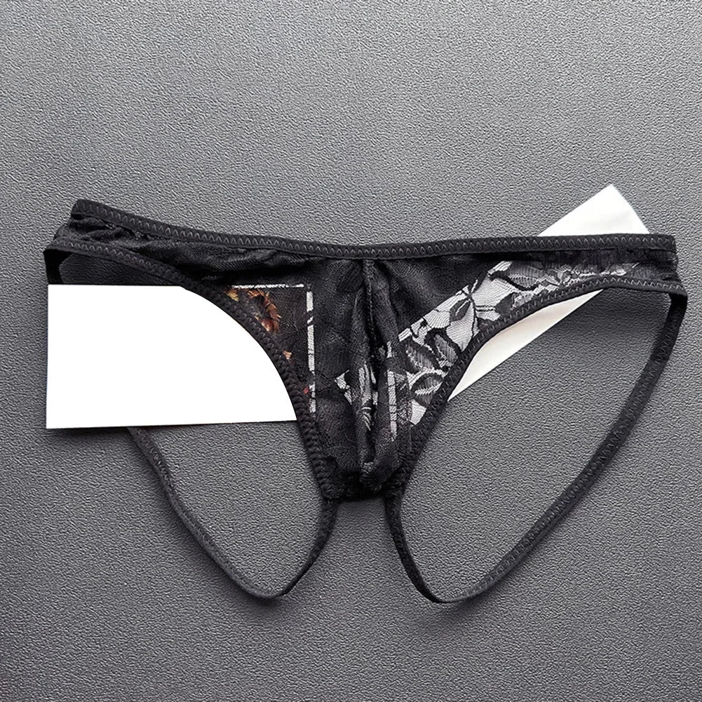 Herr Thongs String Homme Spets Transparent Jockstrap Lingerie Shorts Låg Midja Trosor U Konvex Underkläder Enfärgade Briefs