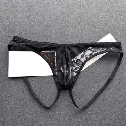 Herr Thongs String Homme Spets Transparent Jockstrap Lingerie Shorts Låg Midja Trosor U Konvex Underkläder Enfärgade Briefs