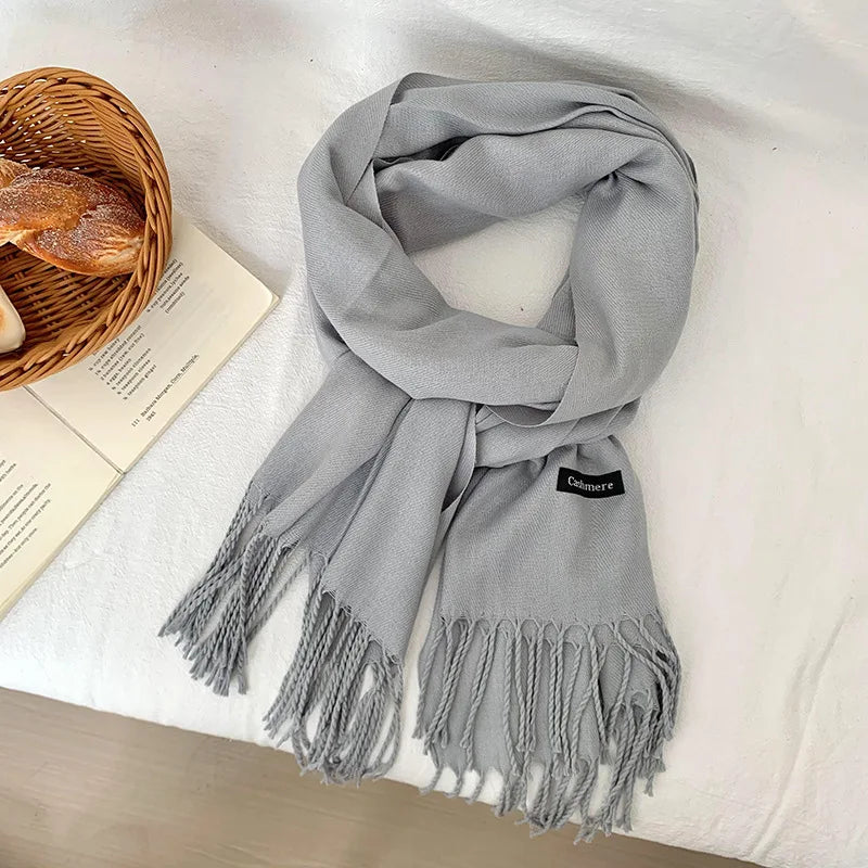 Vår och höst enfärgad halsduk kvinnor koreansk mode kashmir mjuk vinter varm halsduk hijab kvinnlig lång pannband sjal wrap