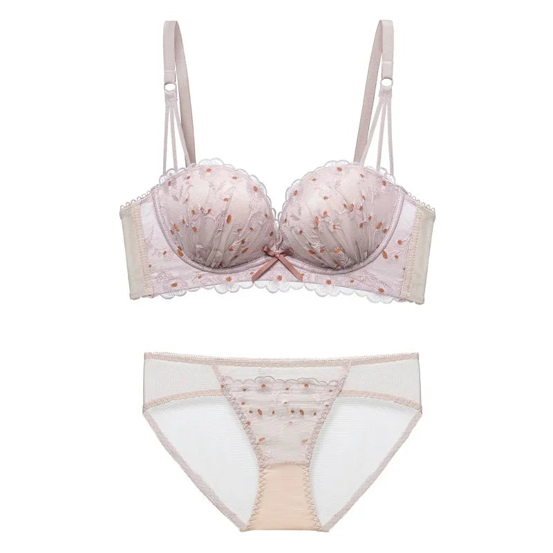 Designer fransk spets-BH - Lätt lyxig bygelfri push-up, anti-slapp broderad bralette för kvinnor eleganta vinterunderkläder