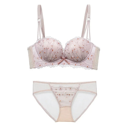 Designer fransk spets-BH - Lätt lyxig bygelfri push-up, anti-slapp broderad bralette för kvinnor eleganta vinterunderkläder