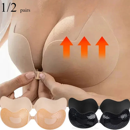 Osynlig push up-bh för kvinnor rygglös axelbandslös bh sömlös framstängning bralette underkläder silikon självhäftande bh-kudde